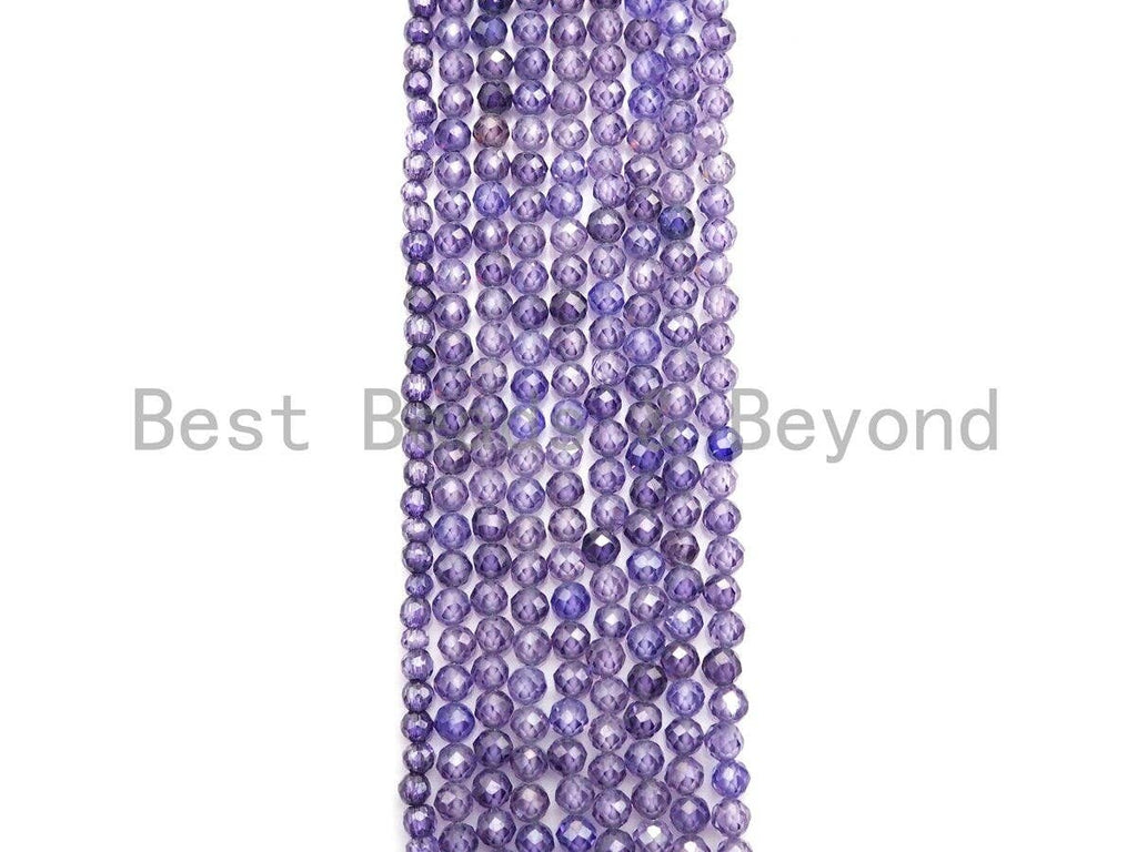 2mm/3mm/4mm High Quality Sparkly Cubic Zirconia Beads, Faceted Sparkly Purple Color beads, 15.5inch full strand, SKU#U915