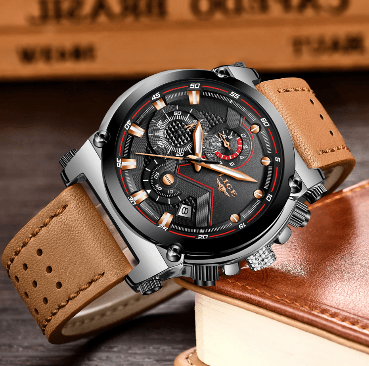 Montre Moderne Étanche pour Homme avec Bracelets en Cuir, Boîtier en Acier Inoxydable, Excellent Look, Cadeau Parfait