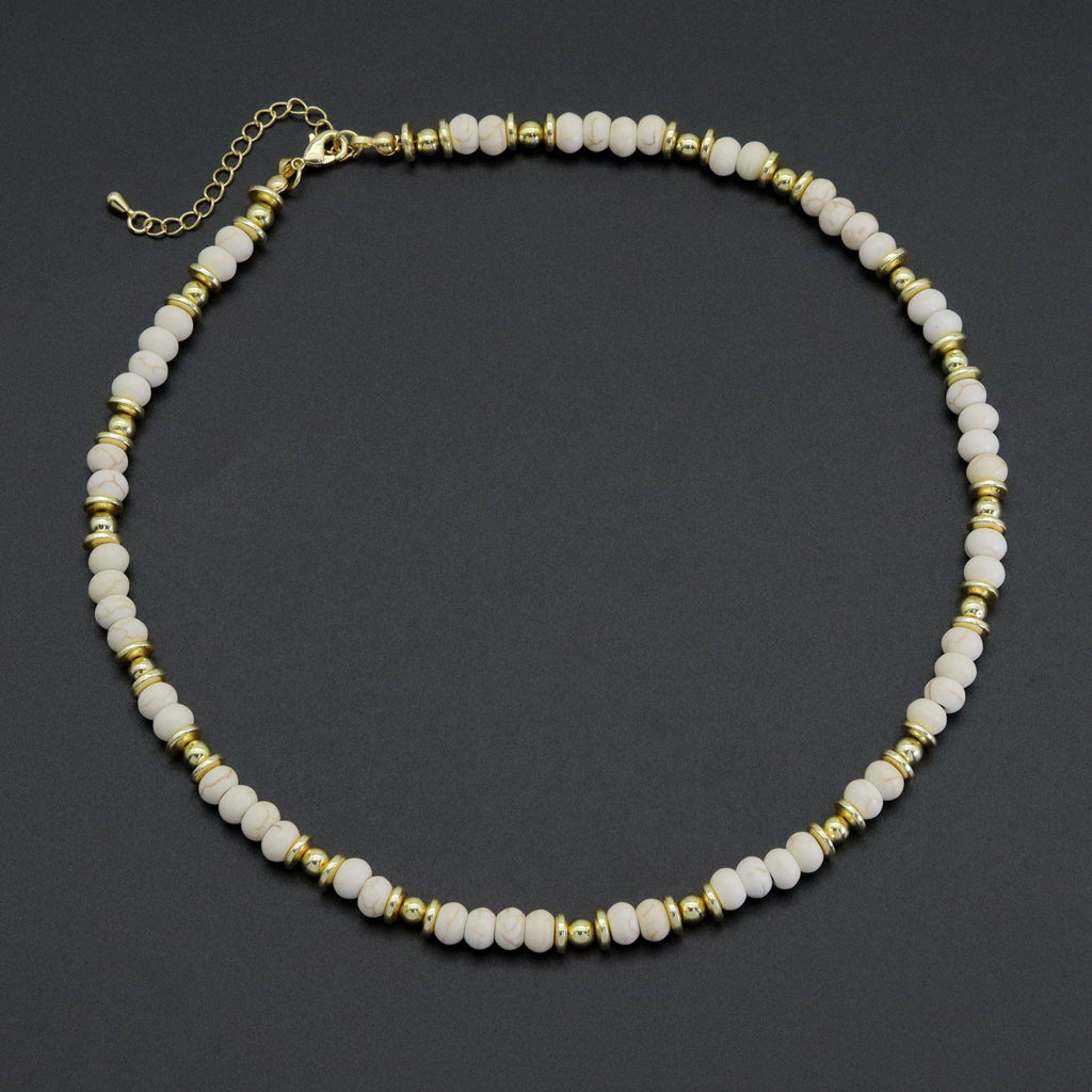 Cream white gemstone gold spacer necklace, sku#EF558