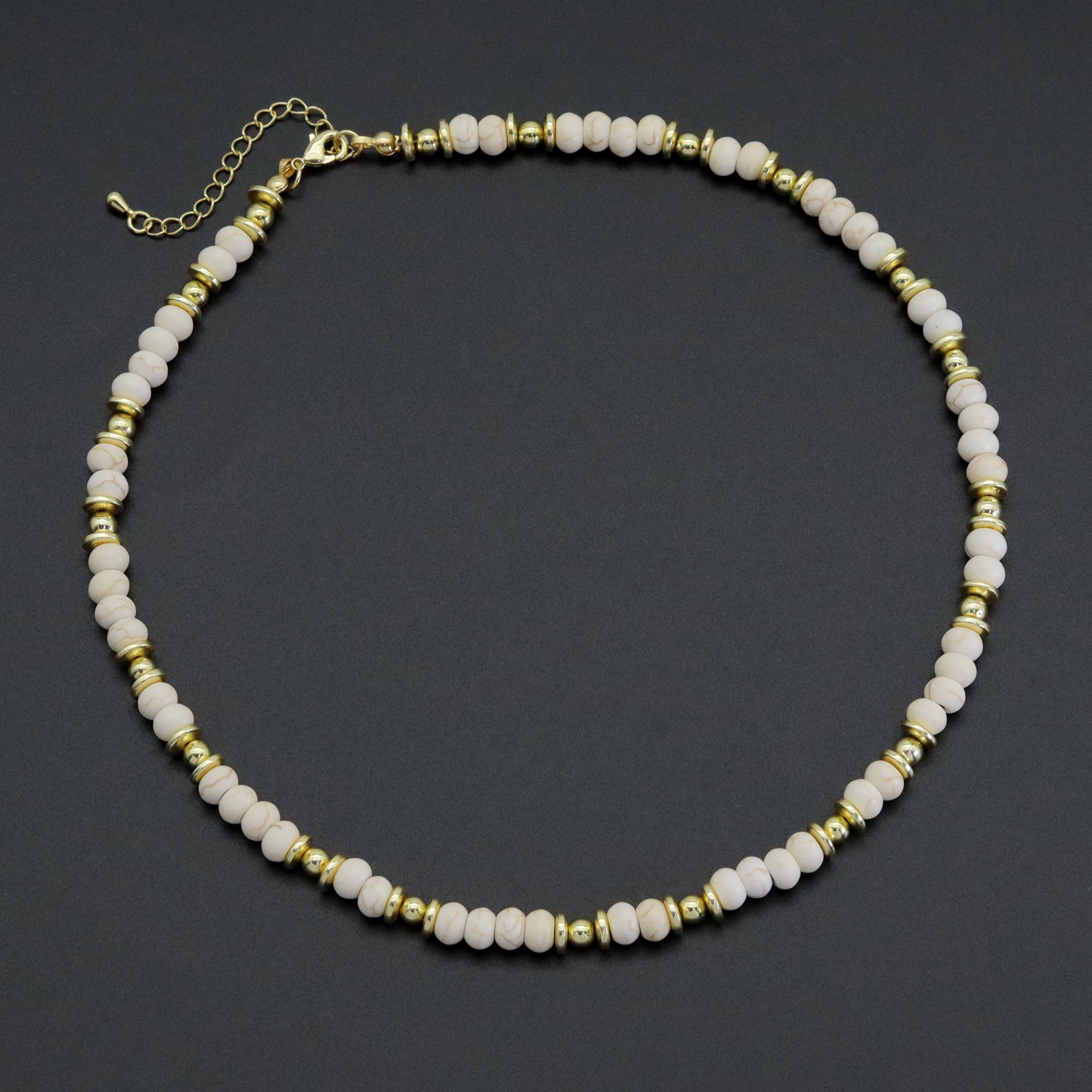 Cream white gemstone gold spacer necklace, sku#EF558