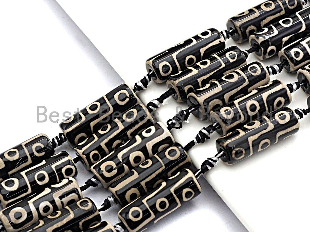 1pc/10pc Natural Tibetan Agate Cylinder Beads, Black White Dzi Eye beads, Cylinder Agate Beads, 10x30mm,sku#U494