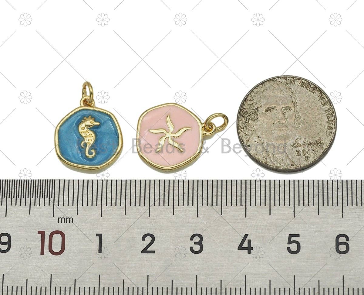 Enamel Sea Horse and Flower Charm, Sku#Y601