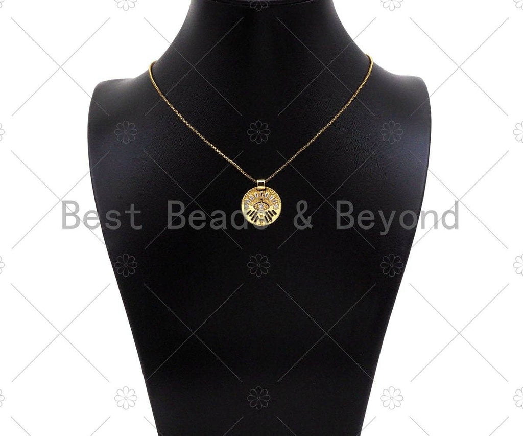 CZ Micro Pave Evil Eye Hollow Out Round Coin Shape Pendant/Charm,Sku#L493