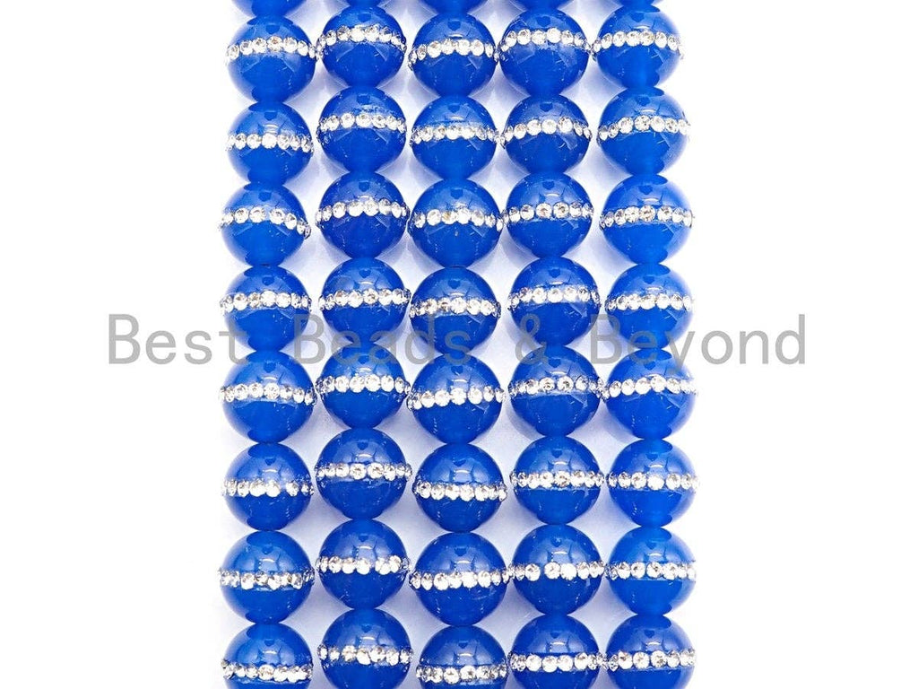 Blue Agate with rhinestone inlaid, 6mm/8mm/10mm/12mm/14mm, Tiger eye Beads, 15.5inch Full strand, SKU#V47