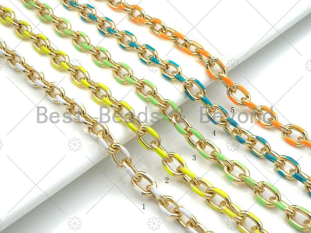 High Quality Colorful Enamel Oval Link Chain by Yard, Gold Enamel Chunky Oval Link Chain, Enamel Statment Chain, 7x11mm, sku#M332