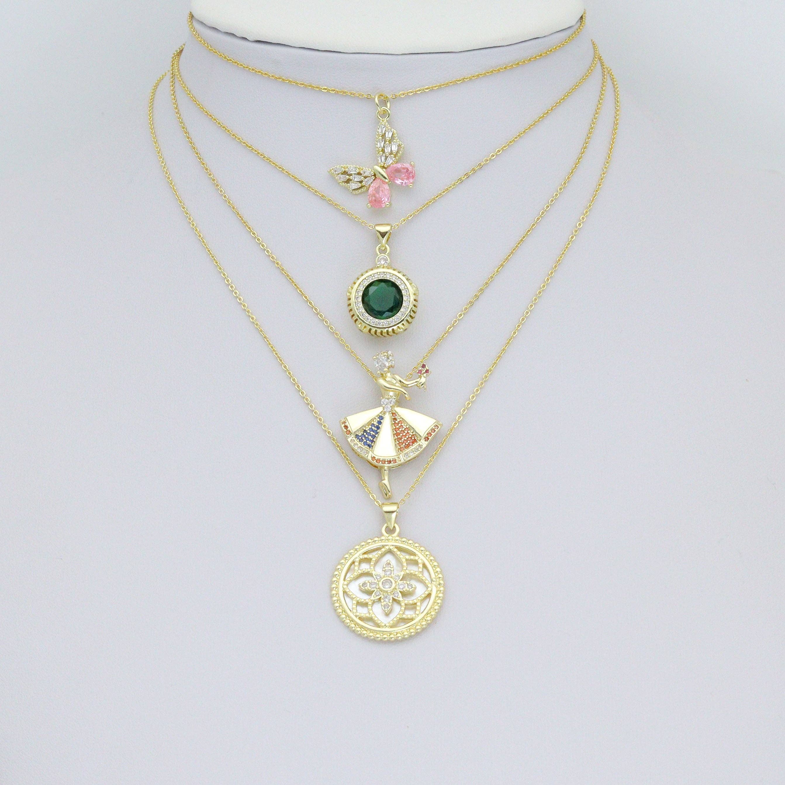 Colorful CZ Dance Girl Round Flower Butterfly Charm Pendant,Sku#LK1256