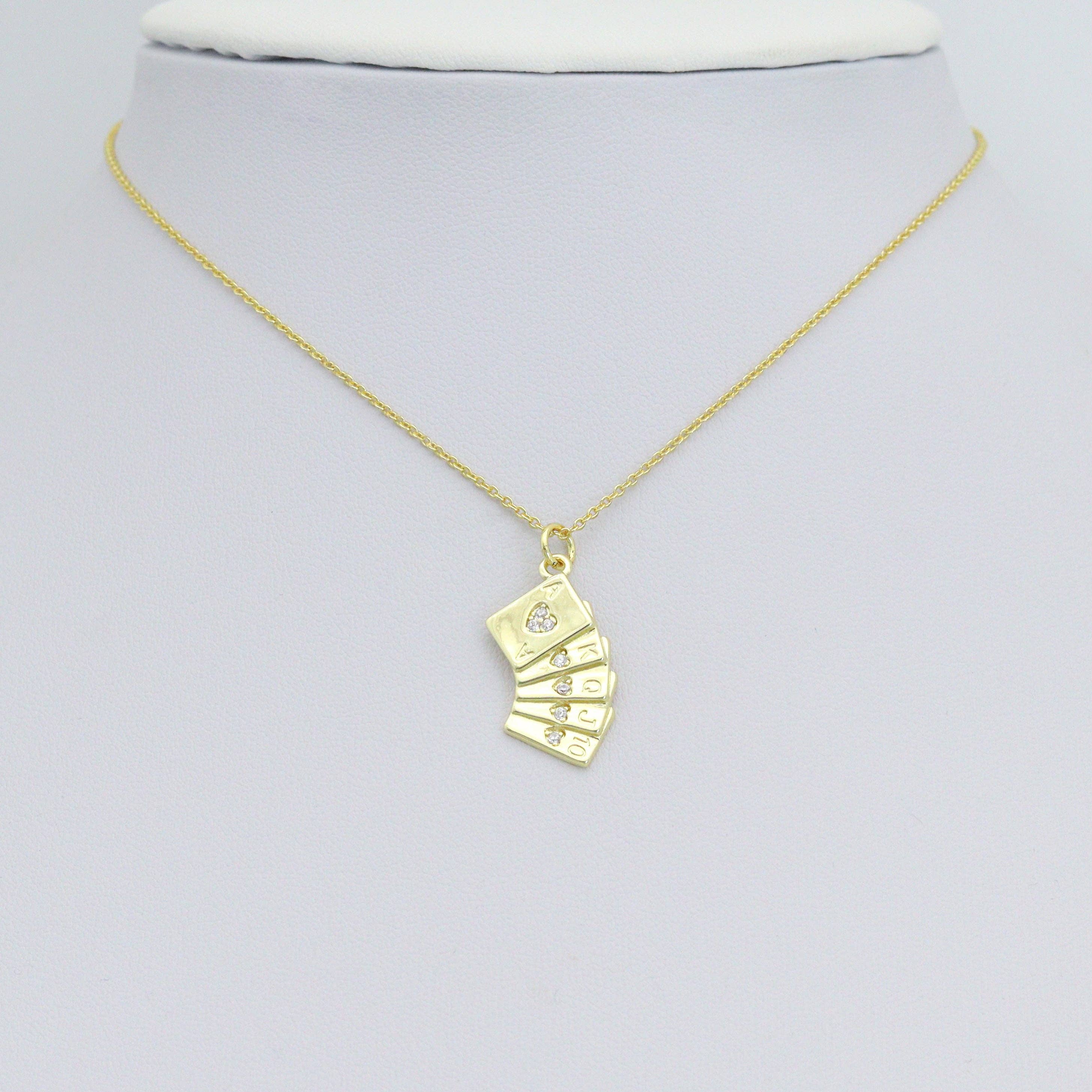 Clear CZ Gold Silver Poker Card Charm Pendant,Sku#A487