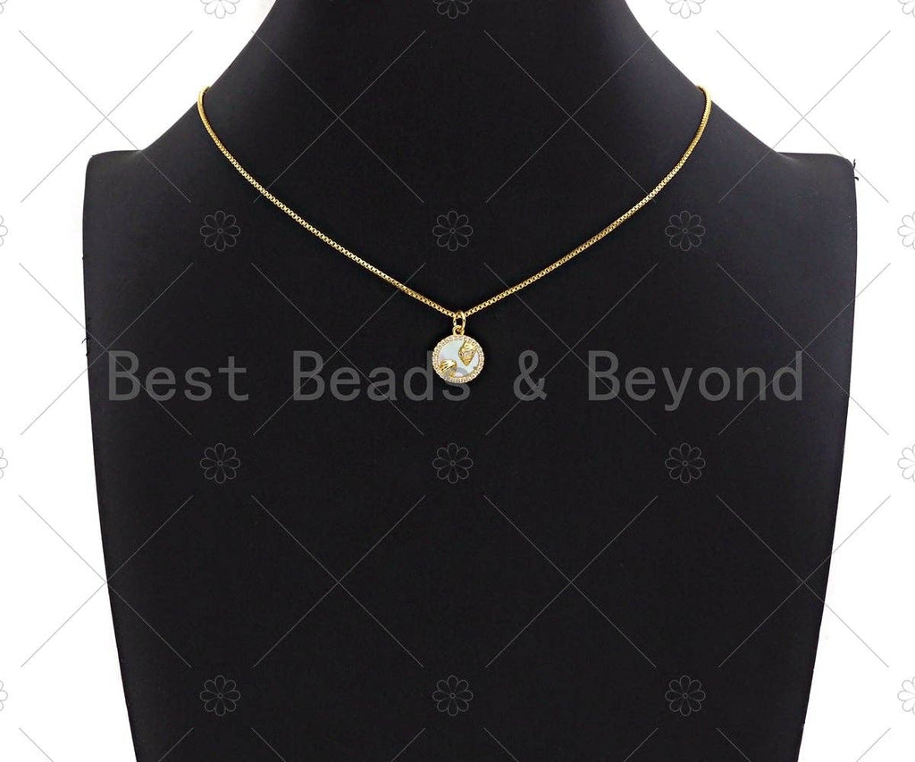 18K Gold CZ Micro Pave Sea Shell Inlay Charm, Mother-of-pearl Seashell Pendant Charm, Cubic Zirconia Charm, 12mm, sku#Z1128