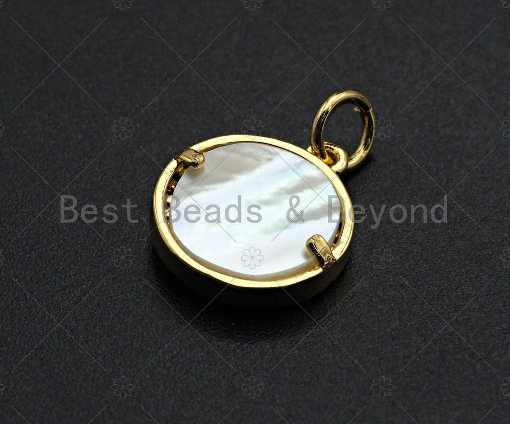 18K Gold CZ Micro Pave Sea Shell Inlay Charm, Mother-of-pearl Seashell Pendant Charm, Cubic Zirconia Charm, 12mm, sku#Z1128
