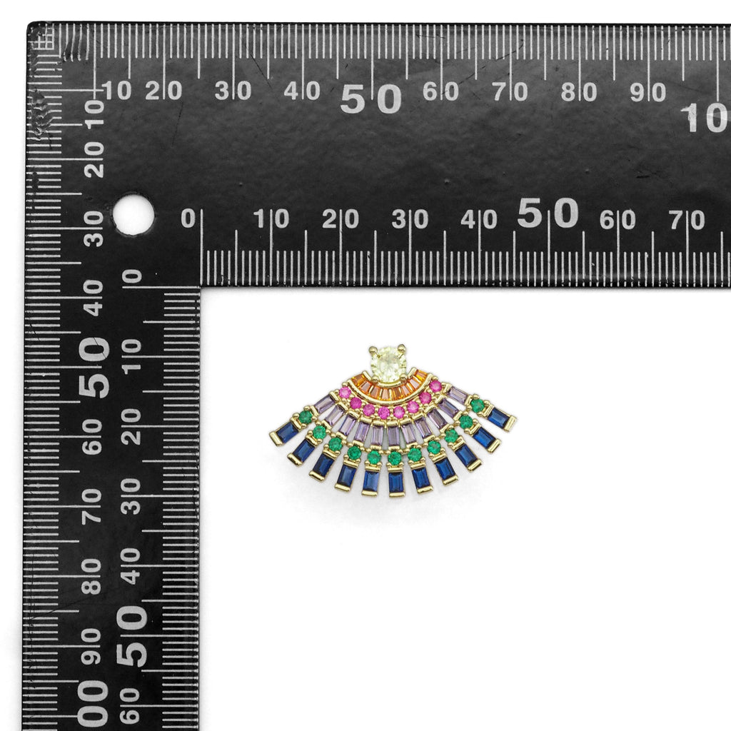 Gold Colorful Baguette CZ Fan Shape Stud Earrings, Sku#LD452