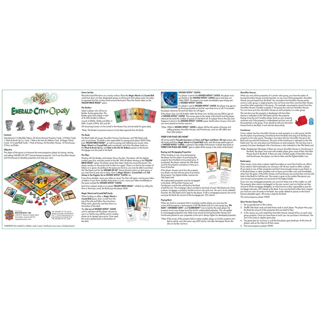 Wizard of Oz Emerald City Opoly Board Game - Family Classic for Game Night