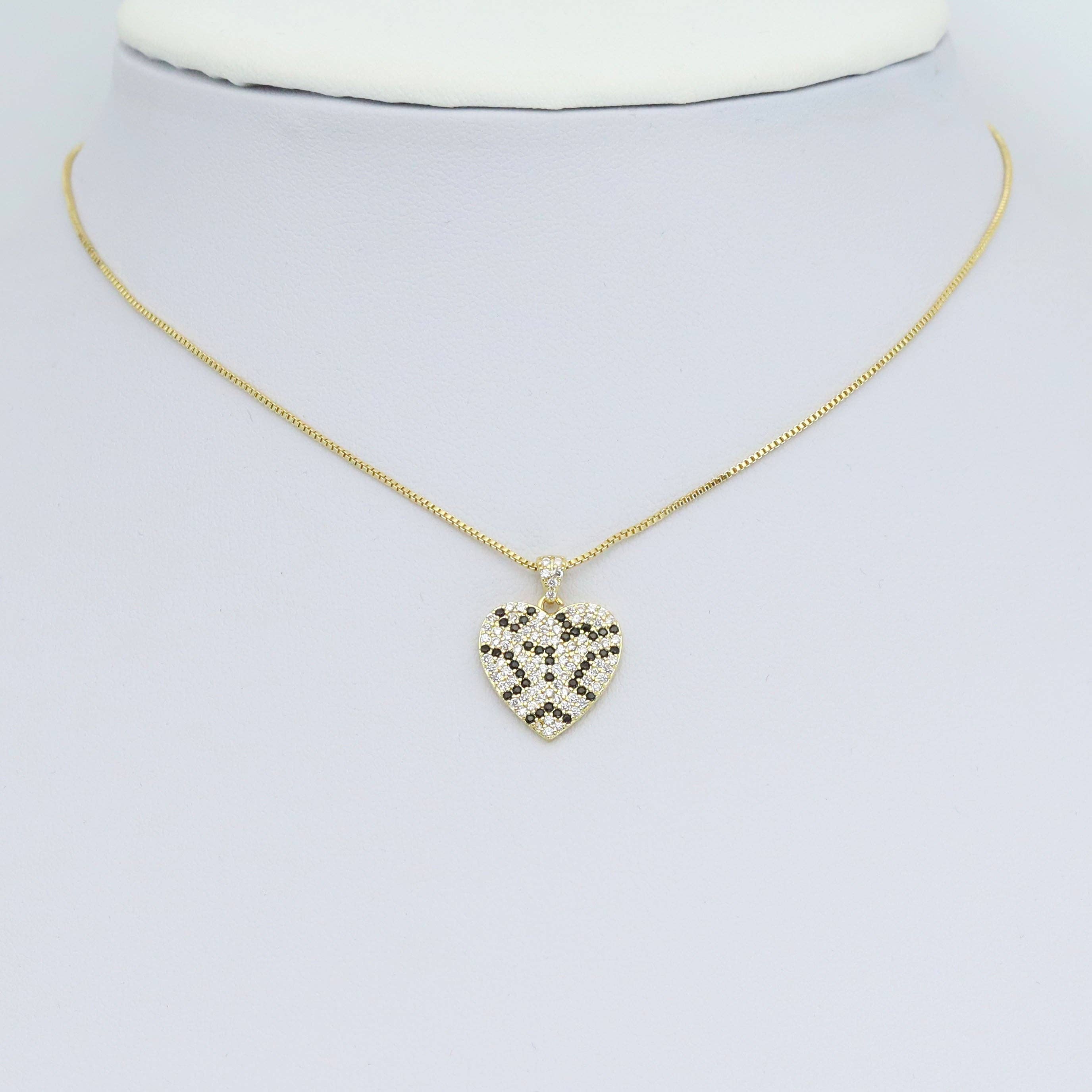 Gold Silver Black Print Heart Charm Pendant, Sku#A394