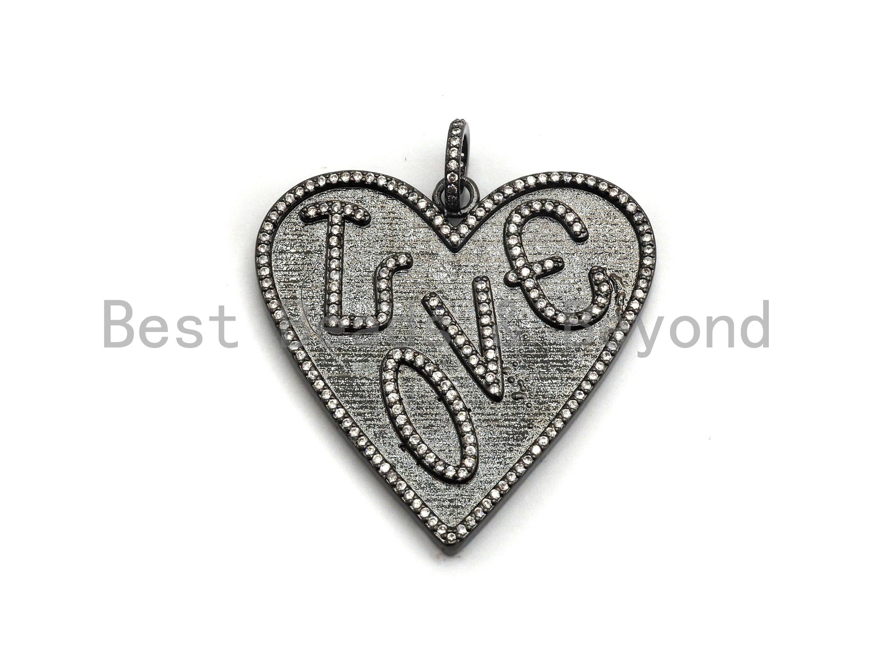 Large Cz Micro Pave Heart With LOVE Pendant,Cubic Zirconia Pendant/Charm,Gold/Black/Silver/Rose Gold,41mm, sku#F630C