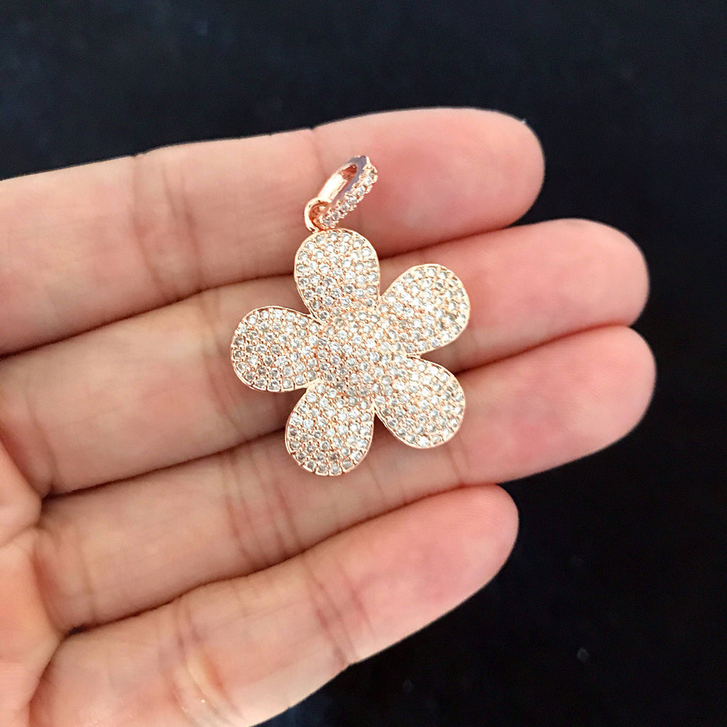 25mm CZ Micro Pave Daisy Flower Pendant/Charm, Cubic Zirconi