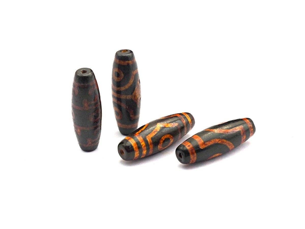 Natural Tibetan Agate Long Oval Shape Beads, Black Brown Dzi beads, Barrel Agate Beads, 10X30mm, sku#U560