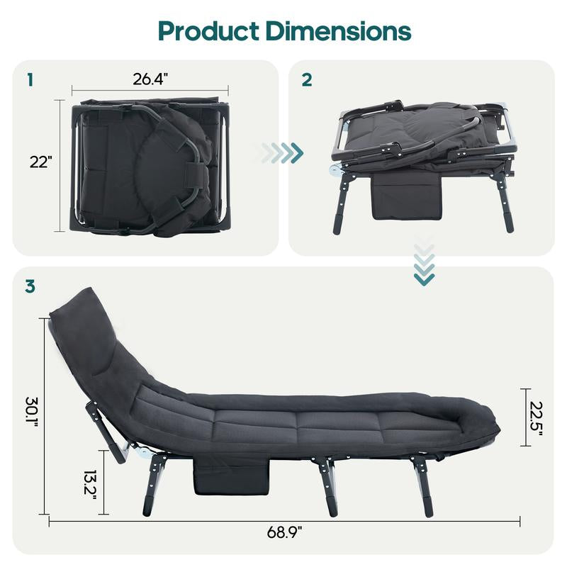 Camping Cot for Adults, 6 Angle Adjustable Folding Camping Bed with Mattress, Foldable Camping Bed for Camp, Office, Outdoor, Lightweight Camping Cot with Carry Bag Supports 450 Lbs