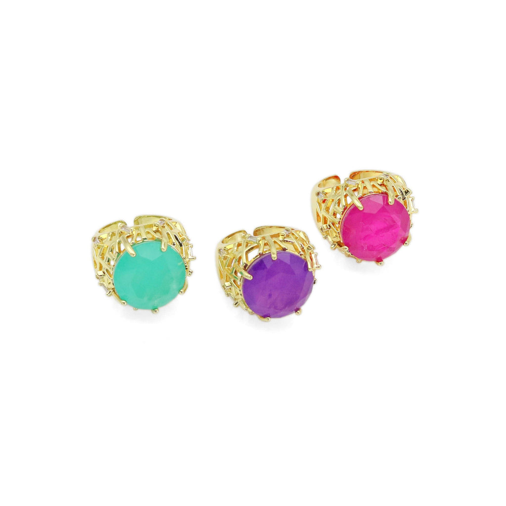 Pink Green Purple Stone Statement Adjustable Ring, Sku#LX437