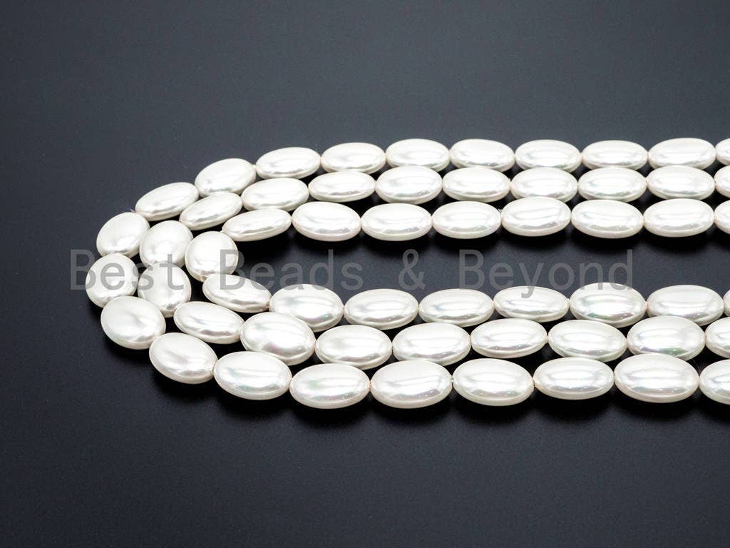 Natural AB Color Mother of Pearl beads, 7x13x18mm White Pearl Oval beads, Flat Oval Smooth Pearl Shell Beads, 16inch full strand, SKU#T63