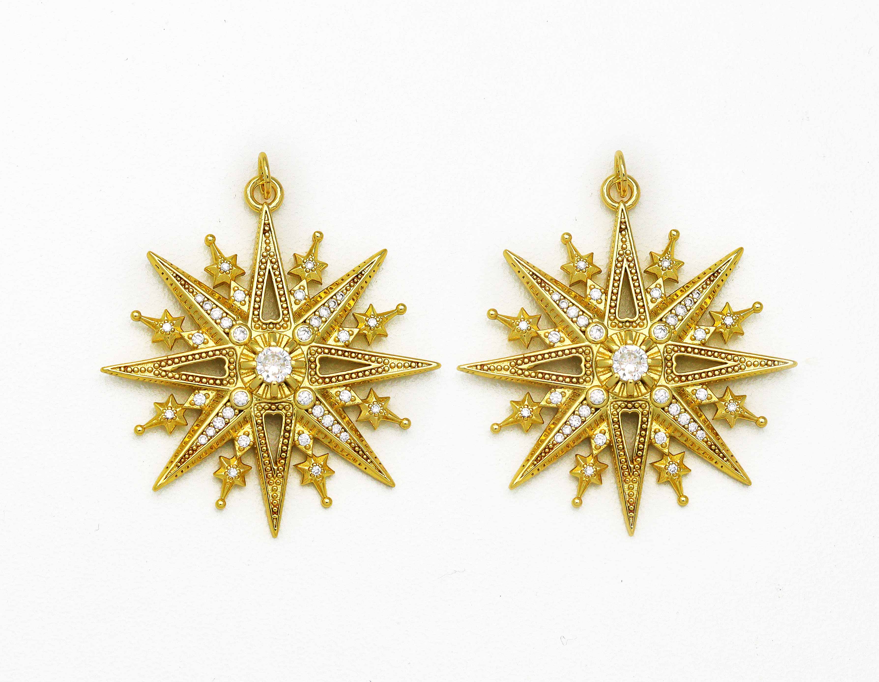 CZ North Star Char, Large Star Charm, Sku#Y696