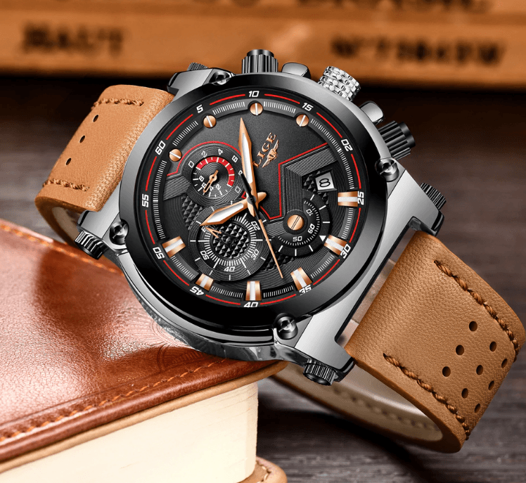 Montre Moderne Étanche pour Homme avec Bracelets en Cuir, Boîtier en Acier Inoxydable, Excellent Look, Cadeau Parfait