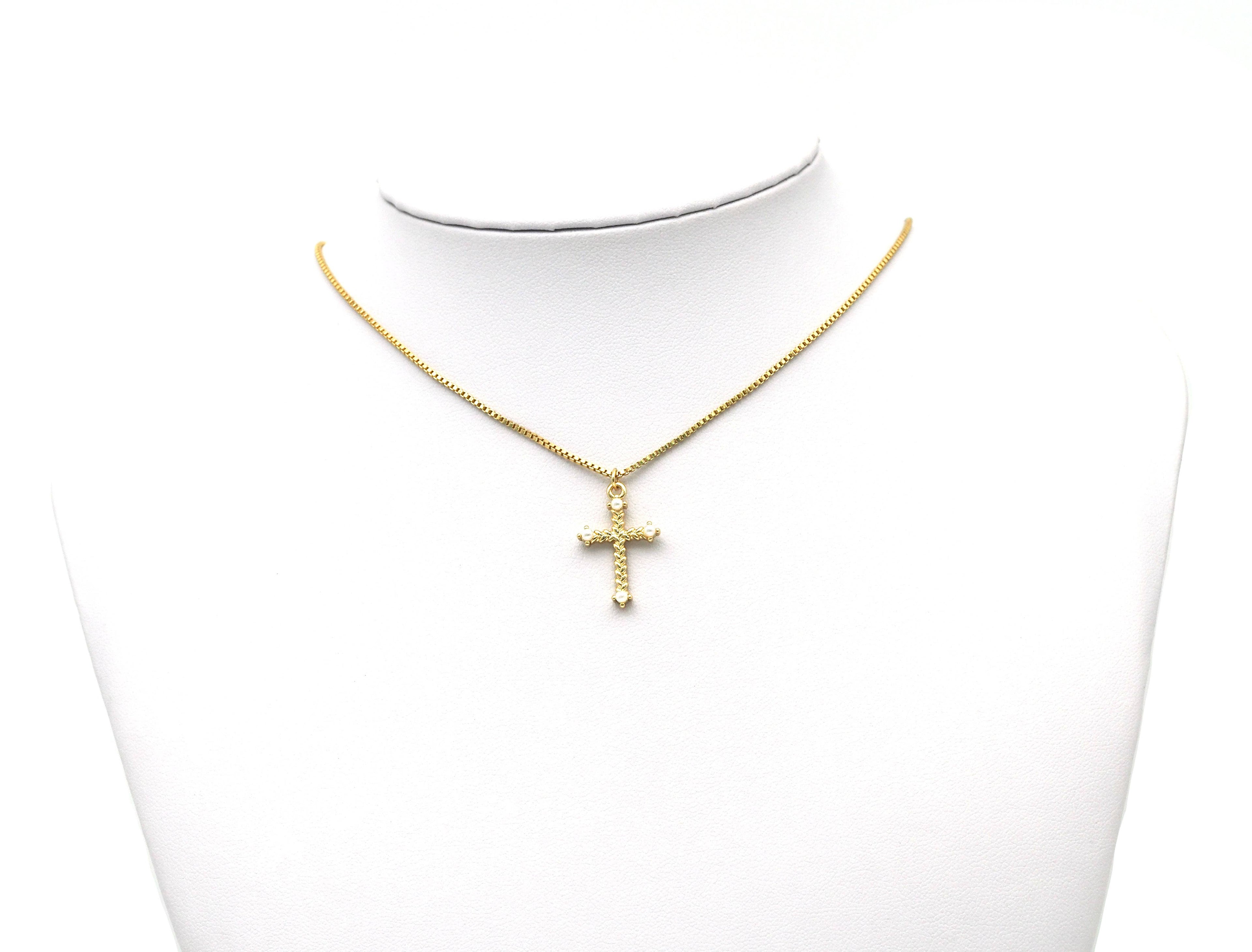 Gold Pearl Cross Pendant, sku#Y605