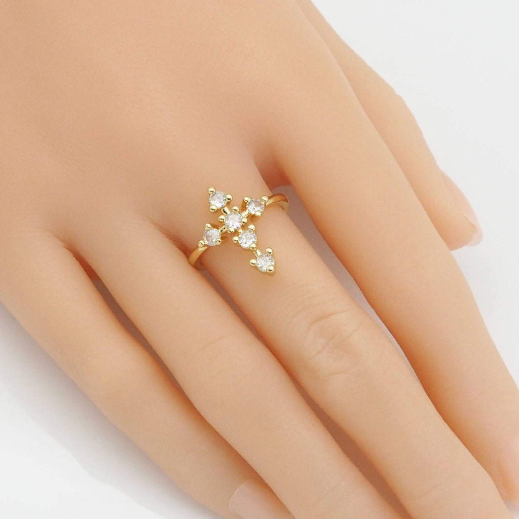 CZ Gold Cross Adjustable Ring, Sku#LX417
