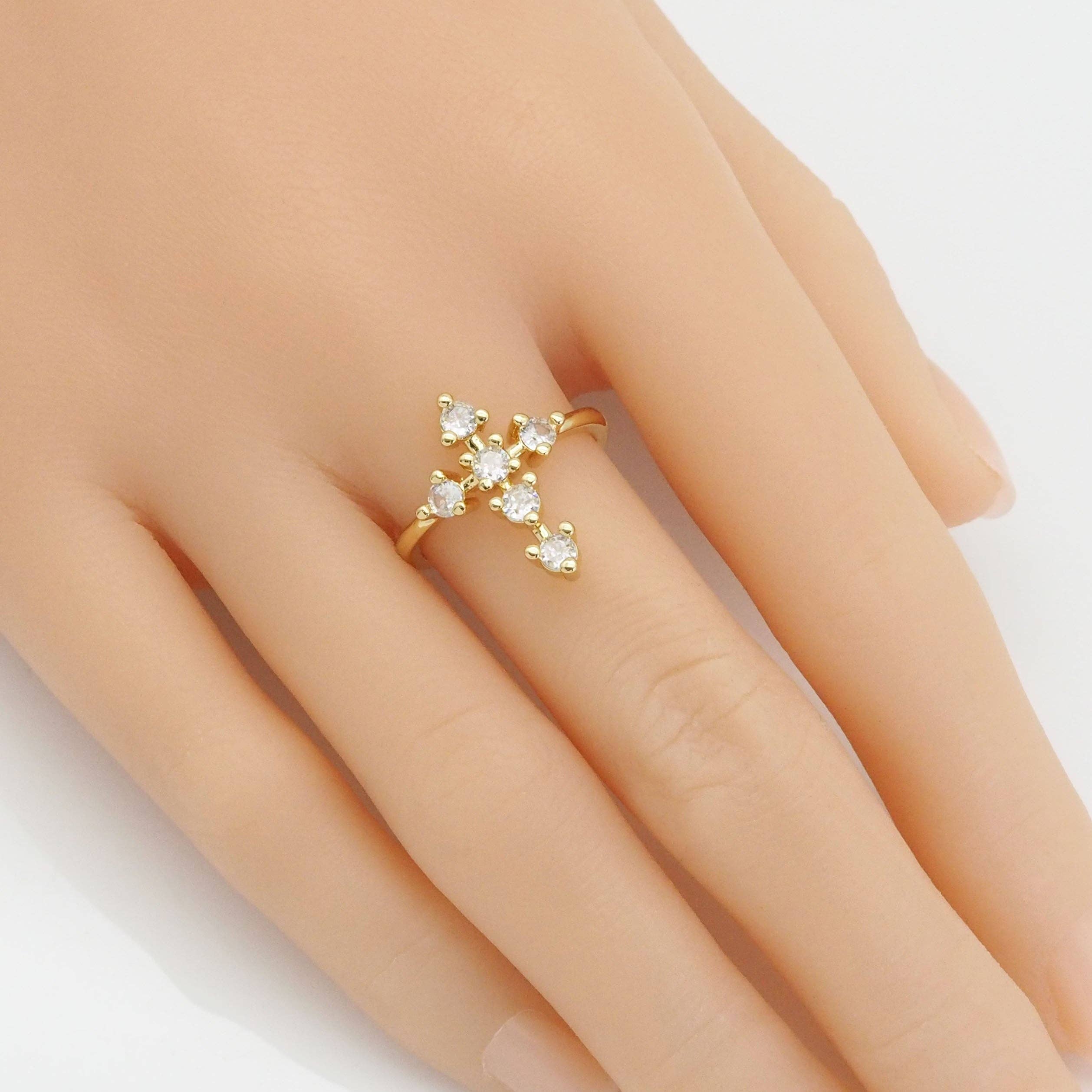 CZ Gold Cross Adjustable Ring, Sku#LX417