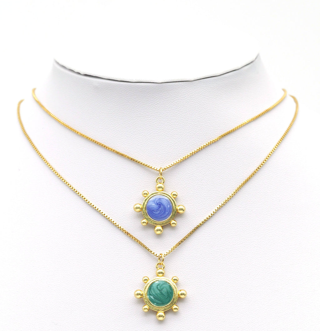 Enamel Round Flower Pendant, Sku#JD28