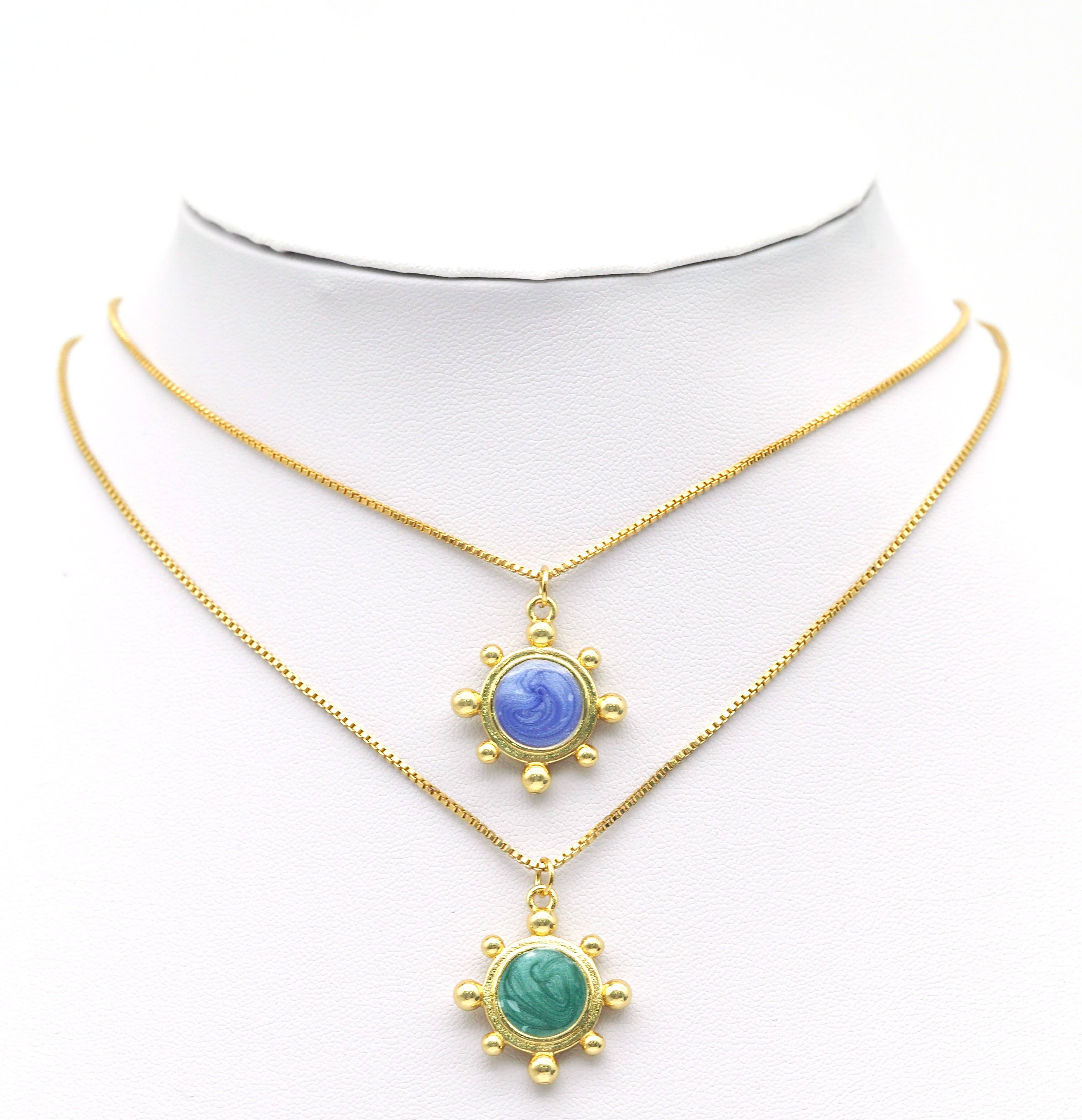 Enamel Round Flower Pendant, Sku#JD28