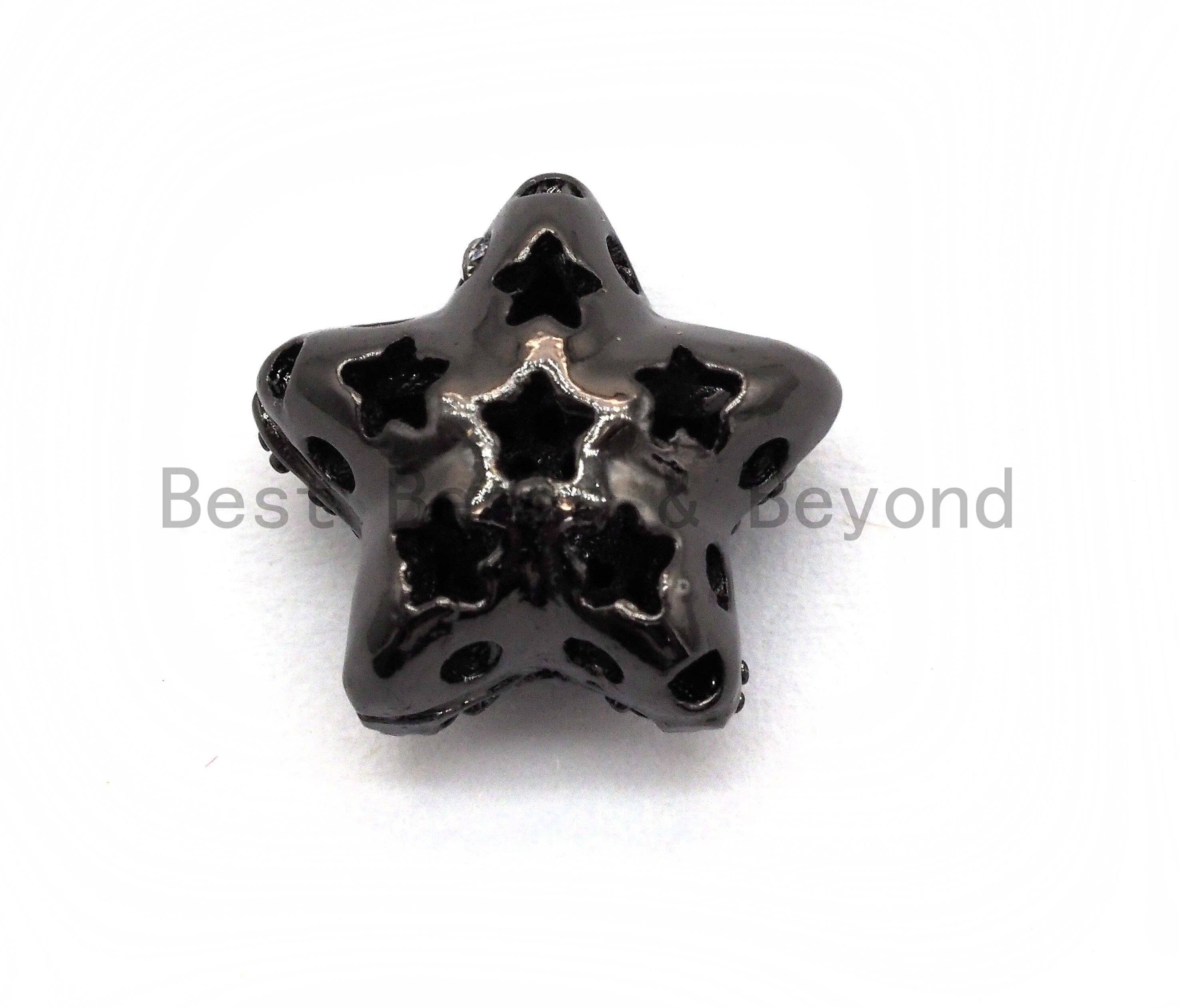 Black CZ Pave On Black Micro Pave Puffy Star Spacer Beads , Cubic Zirconia Star Spacer Beads,12mm, sku#C97