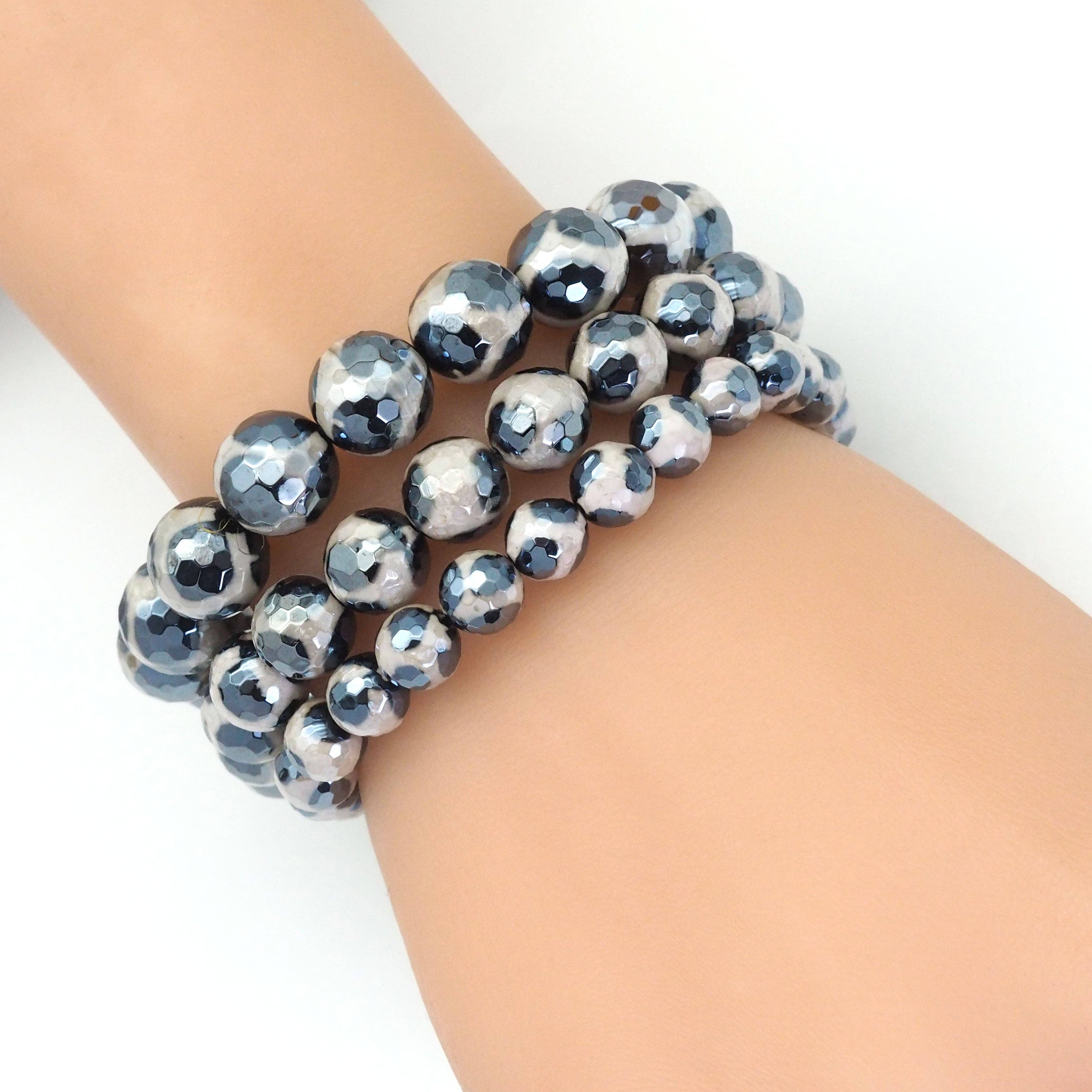 Mystic Black Spotted Agate Stretchy Bracelet, Sku#EF421