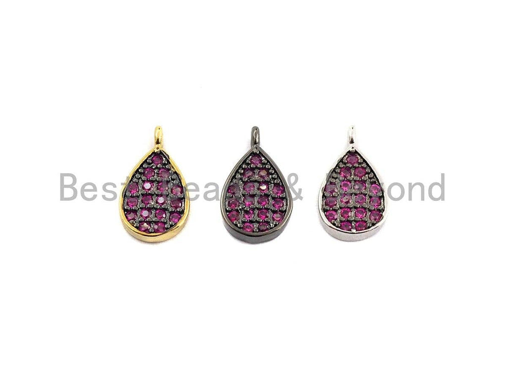 Fuchsia CZ Micro Pave Teardrop Shaped Pendant/Charm, Cubic Zirconia Pendant Charm,7x12mm,sku#Z542