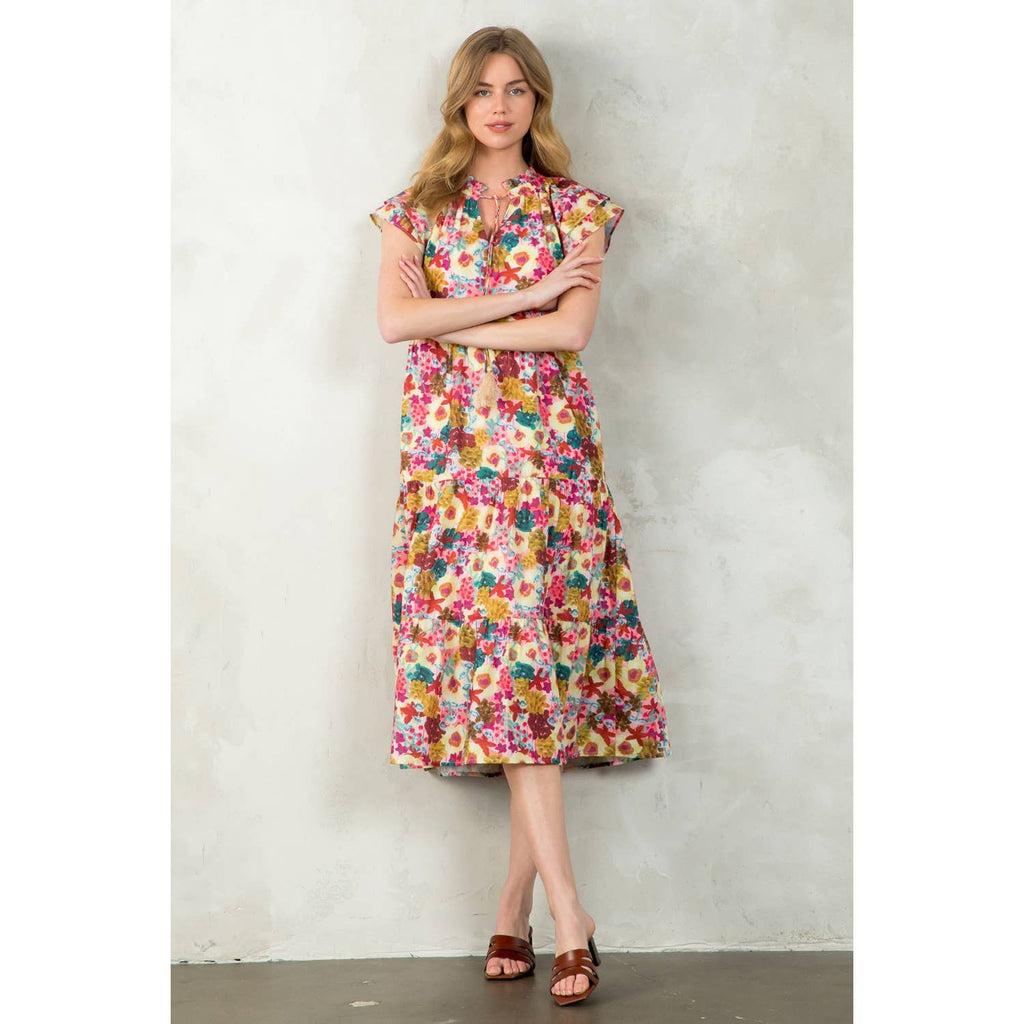 COURTNEY- Tassel Tie Tiered Floral Dress