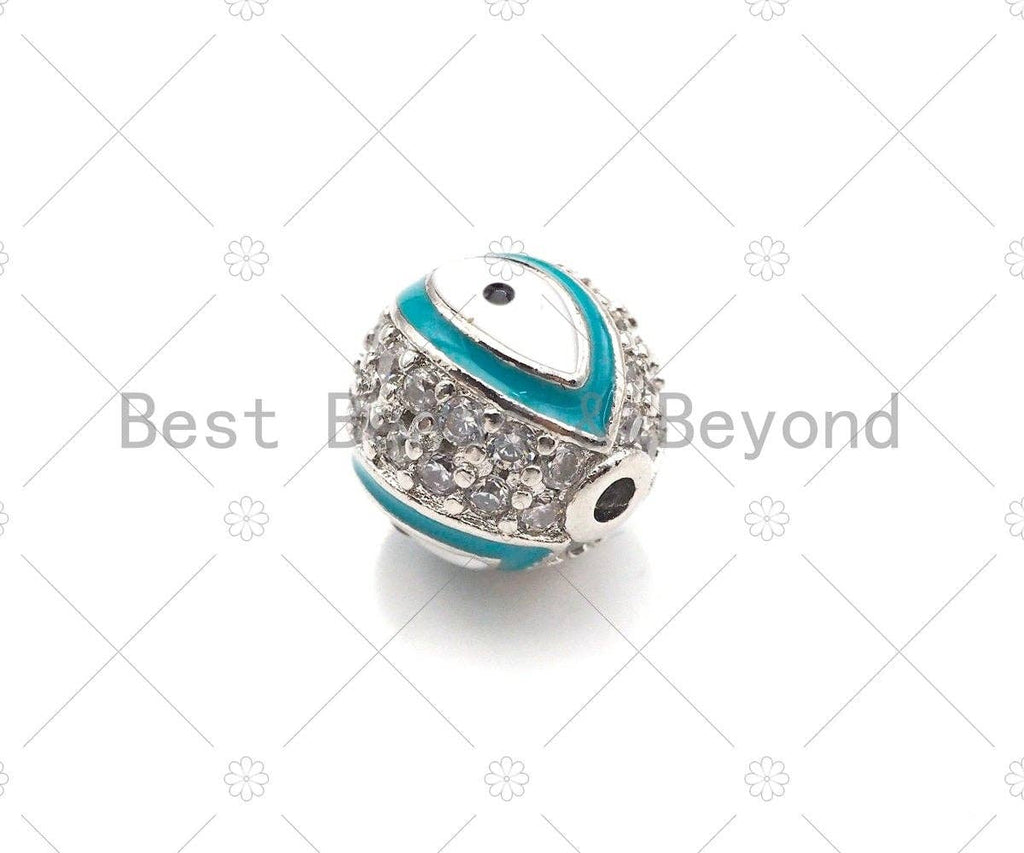 SLIVER CZ Pave Evil Eye Pave ball Spacer beads,  Enamel Evil Eye Round Pave Ball,Cubic Zirconia Spacer Beads, 8mm/10mm,sku#ML27