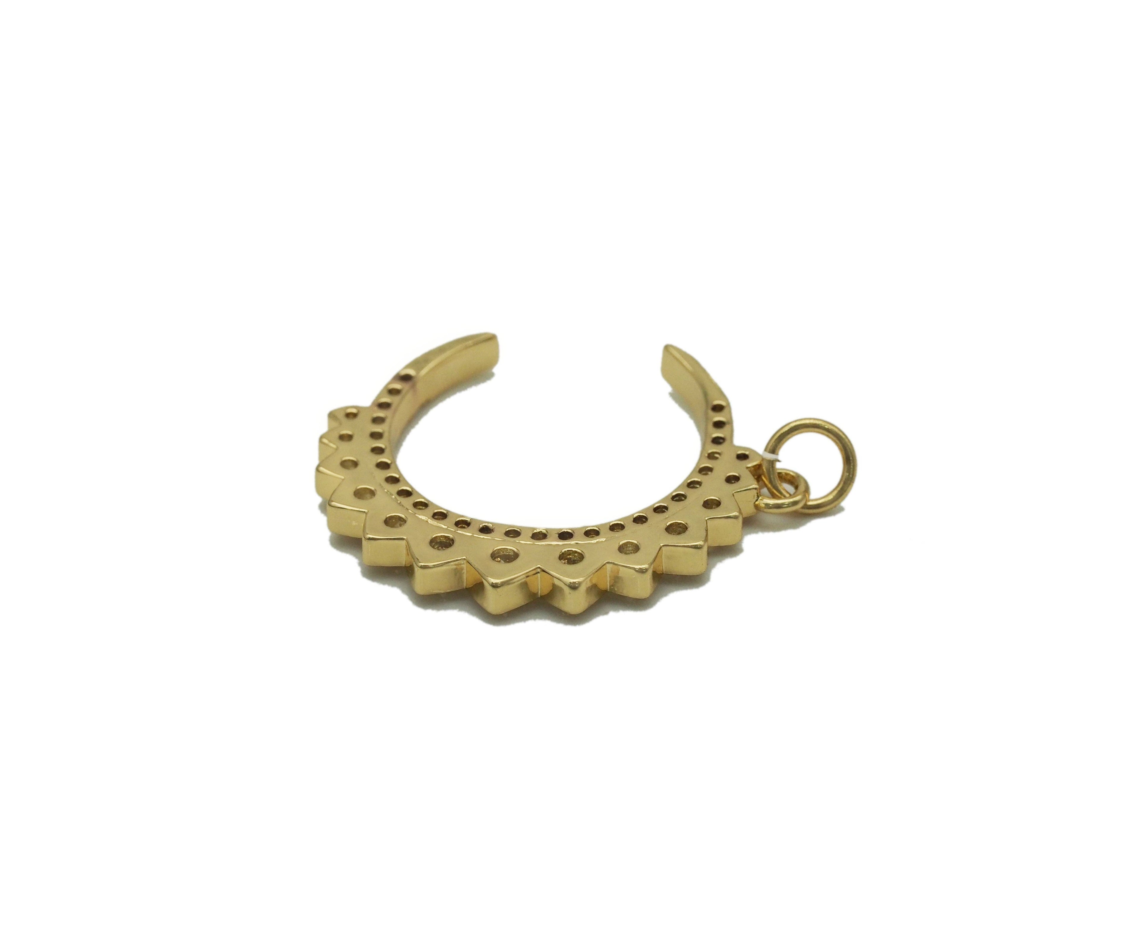 Gold Silver CZ Cresent Moon Charm, Sku#B209