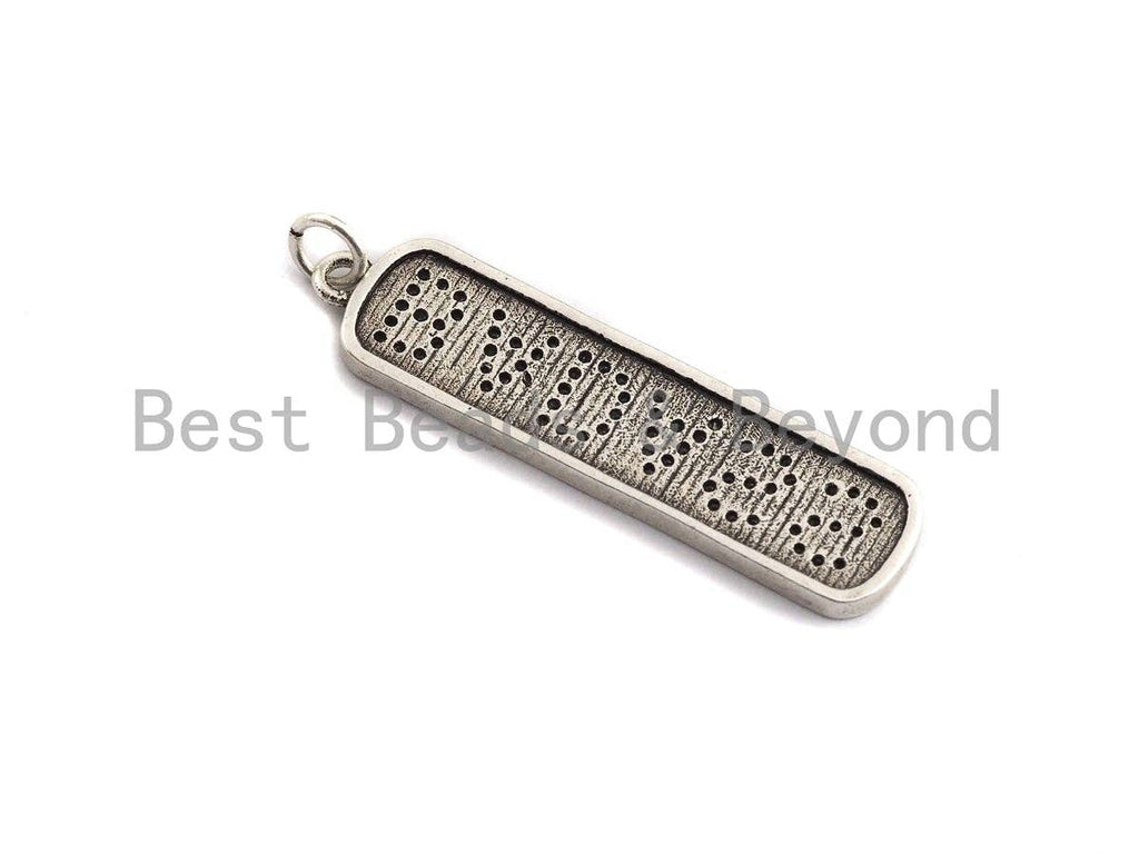 CZ Micro Pave Long Bar With Letter Pendant, Antique Silver Tone, Clear Cz Big Pave Bar Charm Pendant, 10x39mm,sku#F1013C