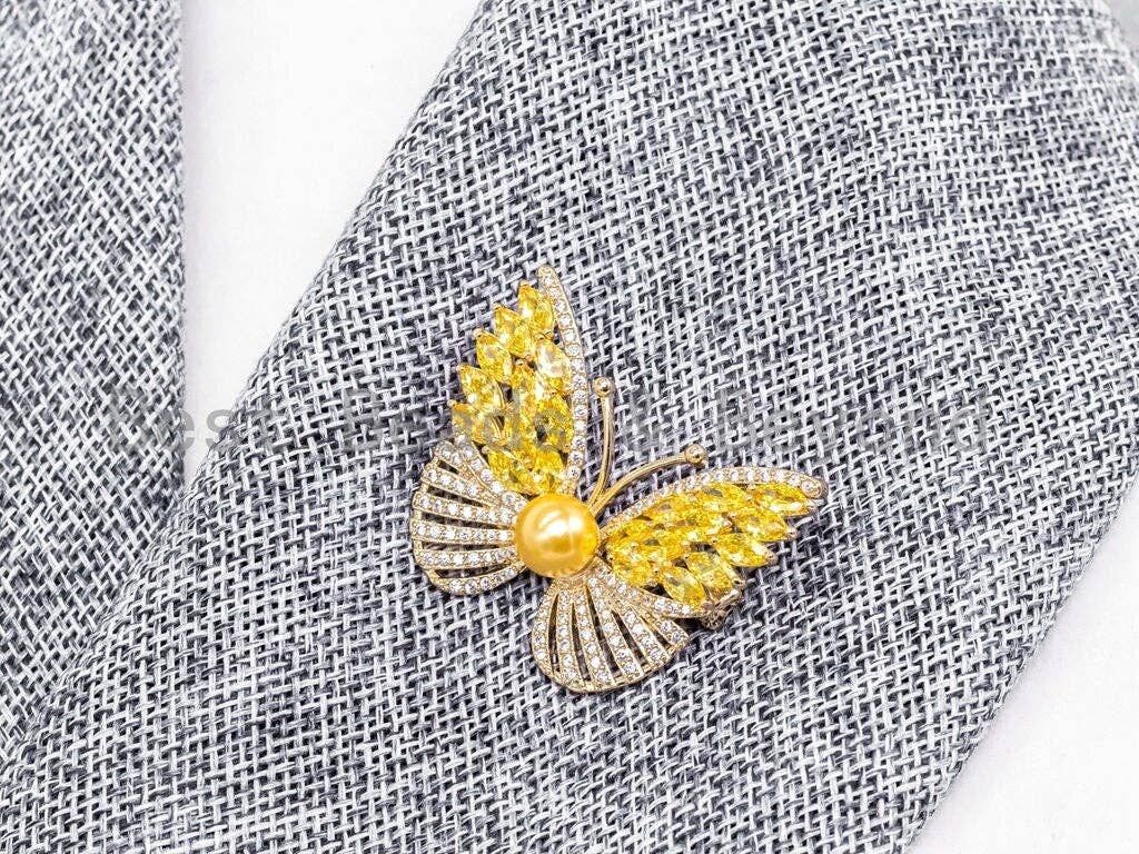 CZ Micro Pave Butterfly Brooch/Pin/Pendant, Sku#P37