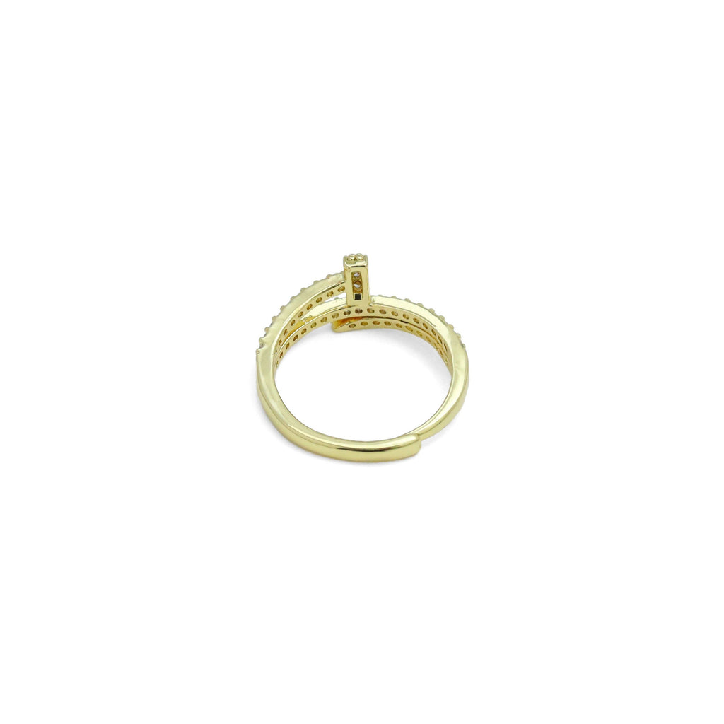Gold Silver Clear CZ Nail Wrap Adjustable Ring, Sku#A379