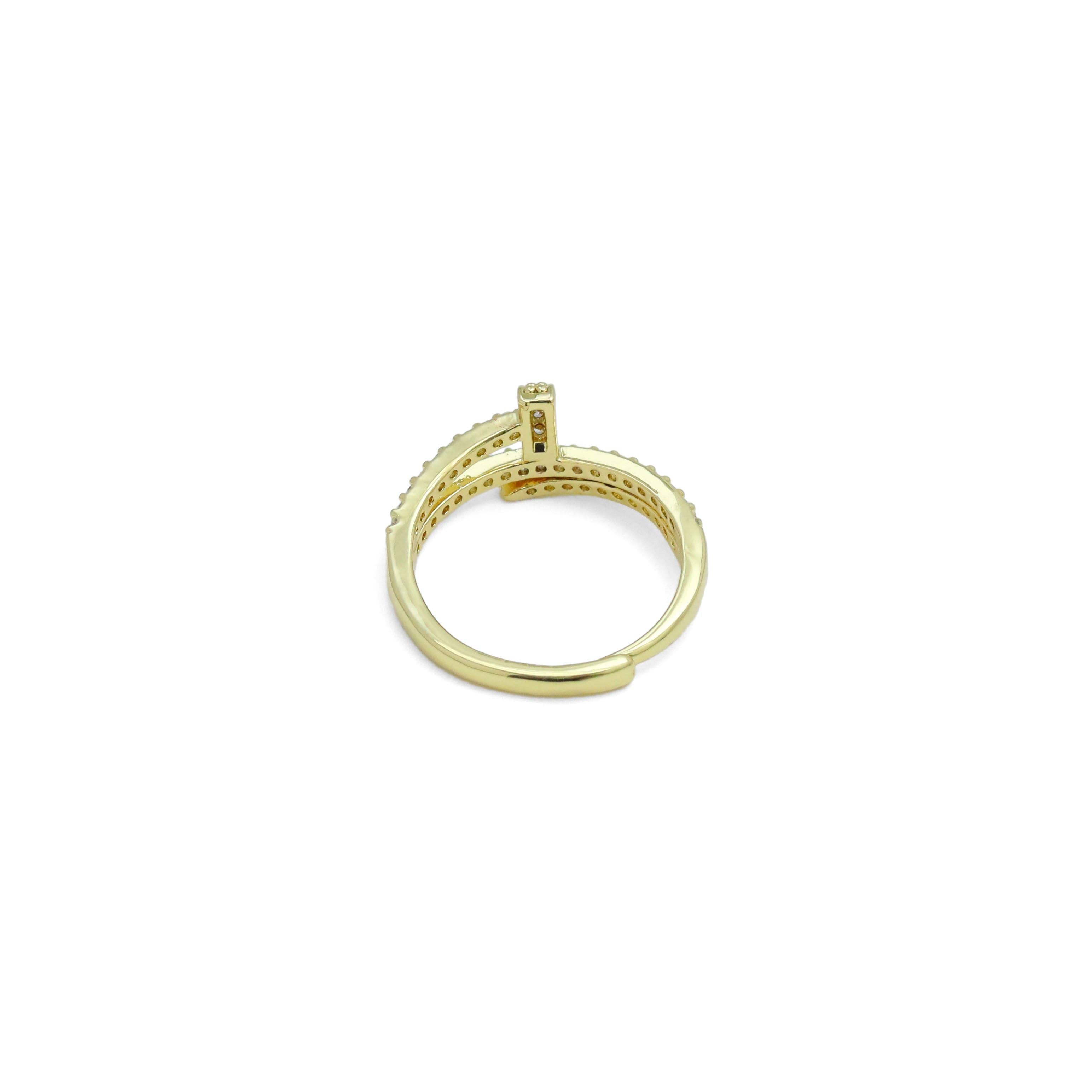 Gold Silver Clear CZ Nail Wrap Adjustable Ring, Sku#A379