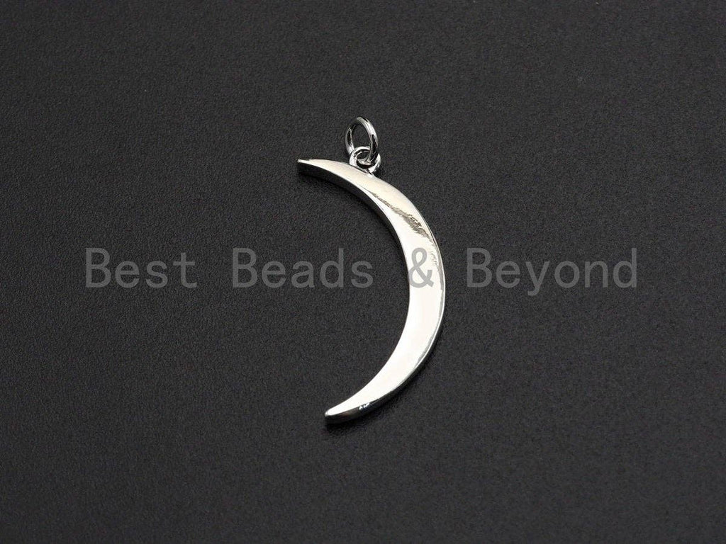 Crescent Moon Pendant, Cubic Zirconia Pendant, Silver/Gold/Rose Gold, 13x29mm, Sku#Z483