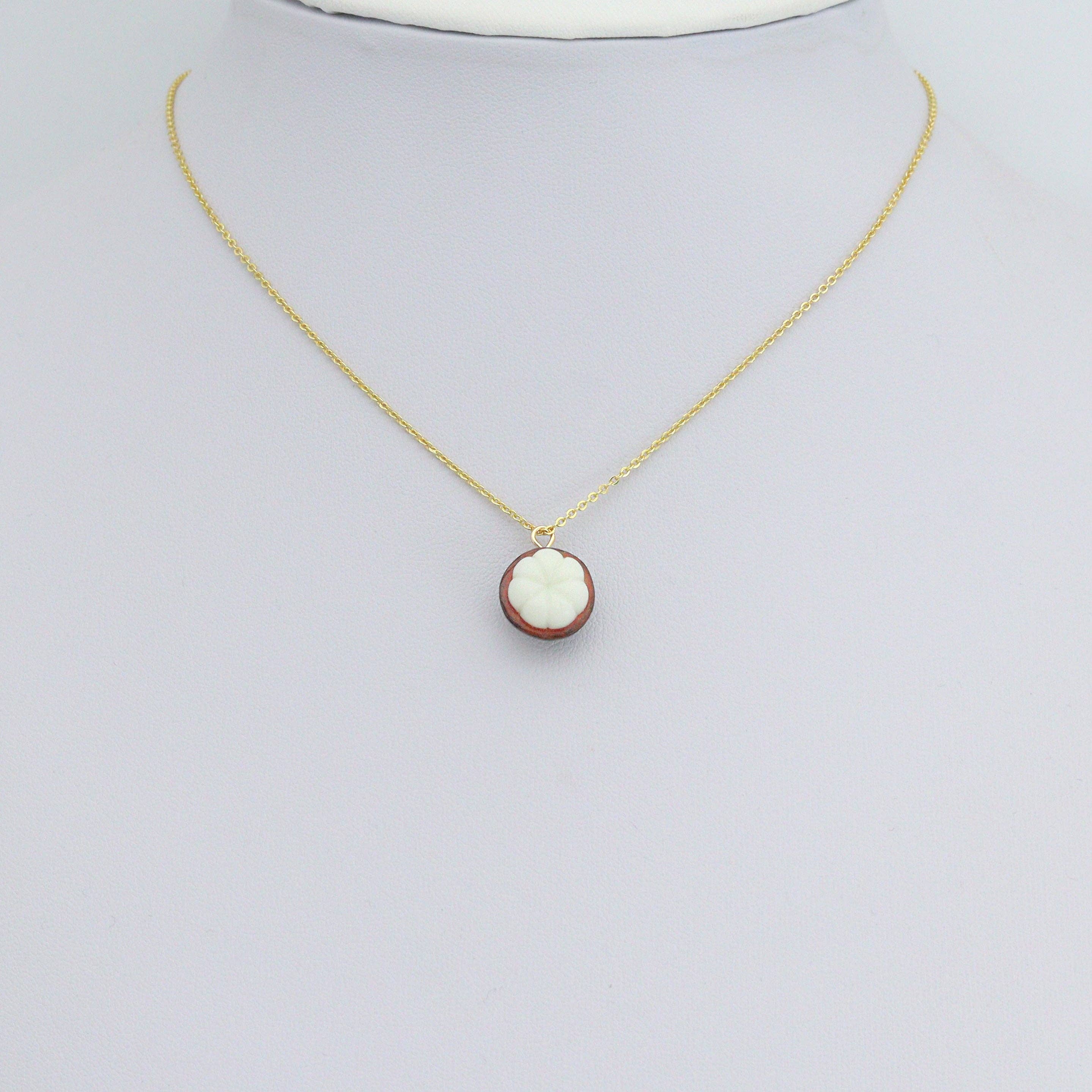 Enamel Gold Half Mangosteen Charm Pendant,Sku#LK1242