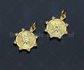 CZ Micro Pave North Star On Round Coin Charm/Pendant, SKU#JL12