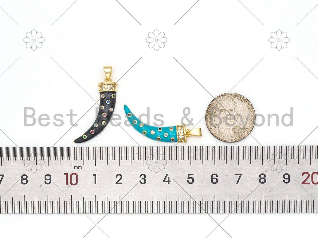 Colorful CZ Micropave Horn Shape Pendant, 18K Gold Filled Colorful Enamel Horn Charm, Necklace Bracelet Charm Pendant, 9x28mm,Sku#F1429