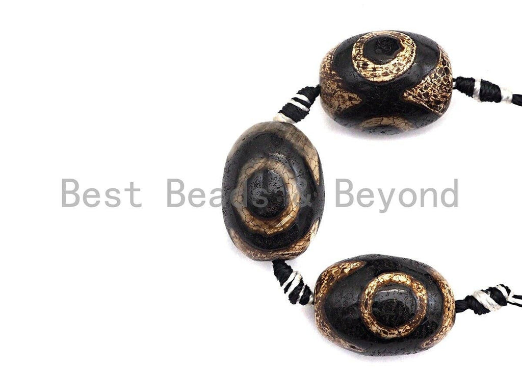 1pc/12pc Tibetan Barrel Agate Beads, Dzi Eye Drum beads, Brown Black Tibetan Eye Agate Beads, 15x20mm, sku#U533