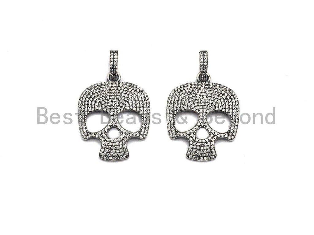 Oxidized silver CZ Micro Pave Skull Pendant/Charm, Antique SIlver Color Skull, Cubic Zirconia Pendant Charm, 26x33mm,sku#X121
