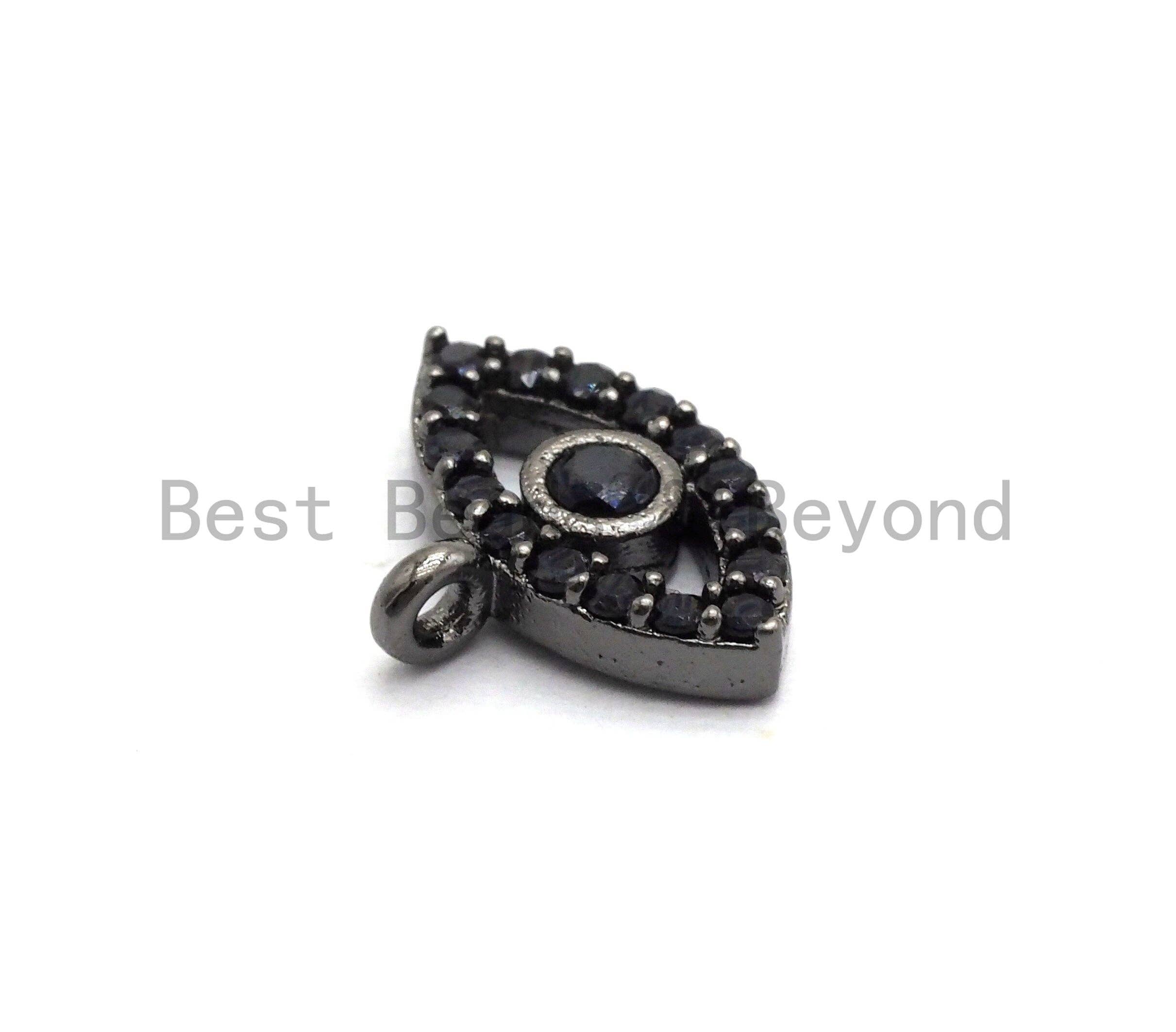 Micro Pave Black CZ Pave On Black Evil Eye Charm Beads, Cubic Zirconia Paved Evil Eye Charm, 8x11mm, sku#B102
