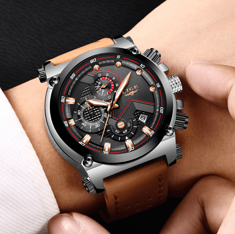 Montre Moderne Étanche pour Homme avec Bracelets en Cuir, Boîtier en Acier Inoxydable, Excellent Look, Cadeau Parfait
