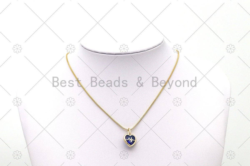 Colorful Glass Quartz Heart Shape with Gold Electric Wave Pendant, 18K Gold Filled Heart Charm, Necklace Bracelet Charm Pendant,Sku#CP38