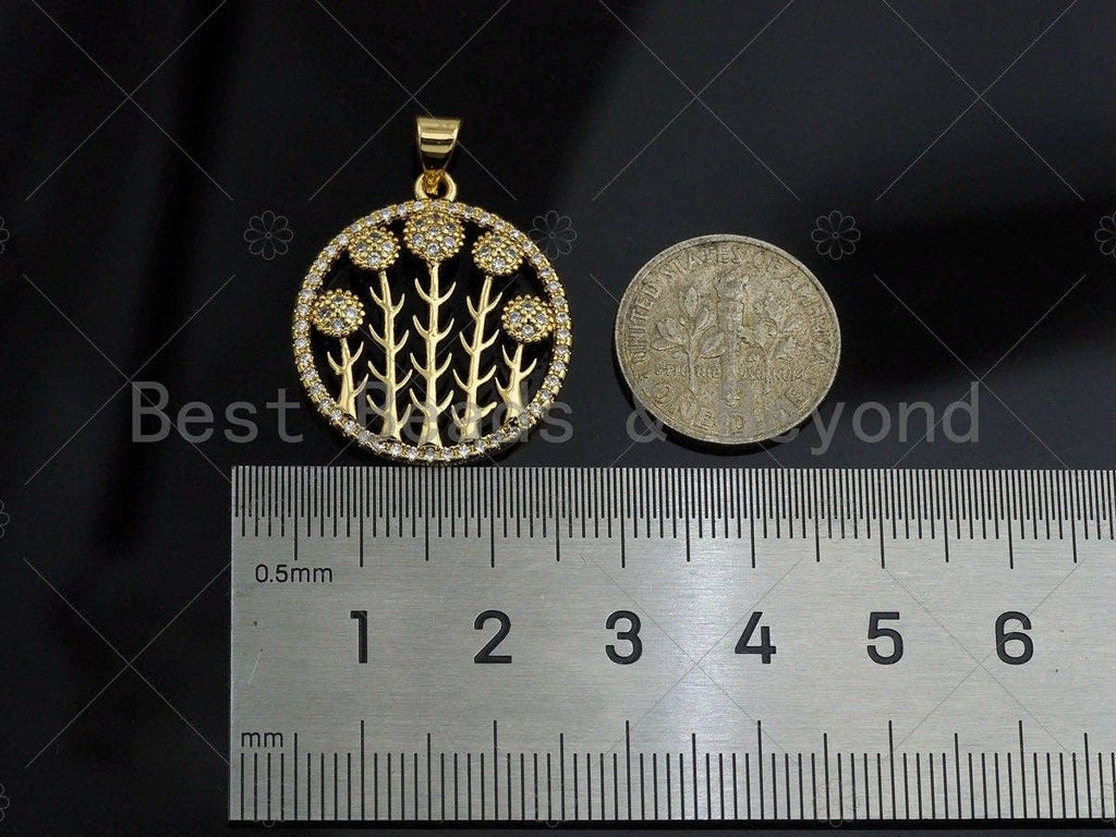 CZ Micro Pave Thorns On Round Ring Shape Pendant, Gold Plated Jewelry, Necklace Bracelet Charm Pendant, 22x25mm,sku#LD02