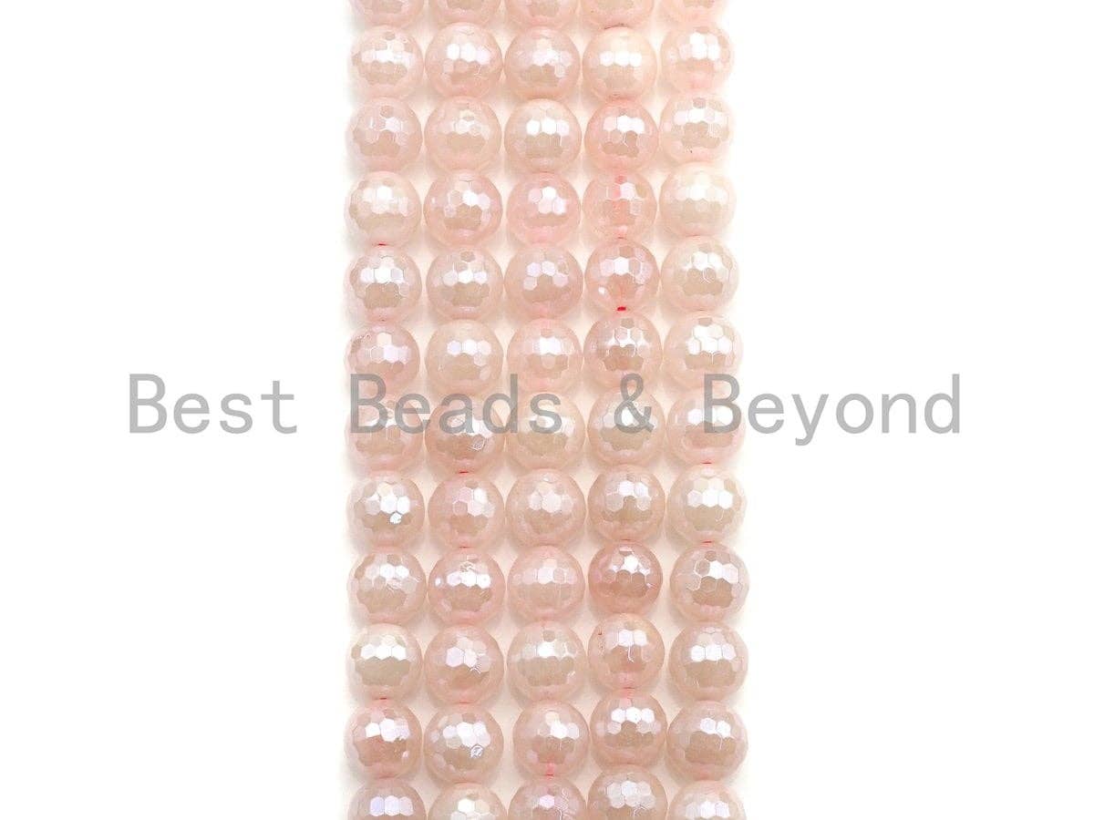 Mystic Plated Rose Quartz Beads, 6mm/8mm/10mm/12mm Round Faceted Rose Quartz Beads, 15.5" Full Strand, sku#UA62